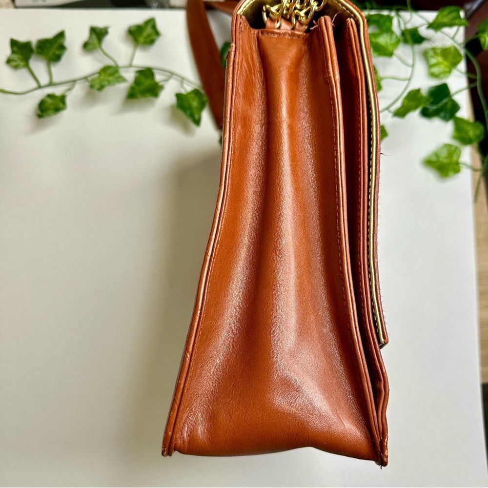 Fred Hayman Club 273 Cognac Brown Leather Tall Medium Shoulder Bag Purse - Picture 7 of 16